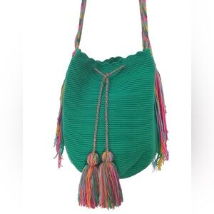 Handmade Wayuu Mochilla Green Bucket Bag